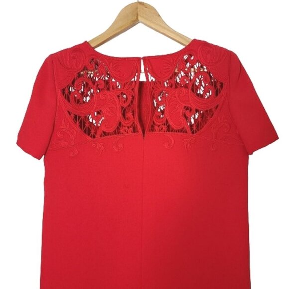 THE KOOPLES Red Short Sleeve Embroidered Lace Mini Shift Dress Women's Size M - Picture 11 of 16